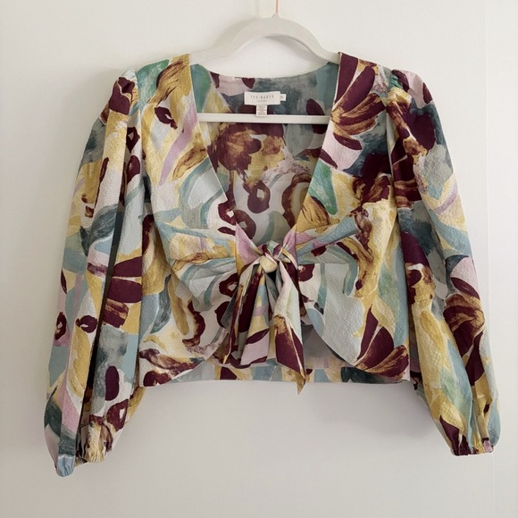 Ted Baker Bithana Set Tie Front Balloon Sleeve Blouse + Shorts Size 2 US 6 - Picture 4 of 10